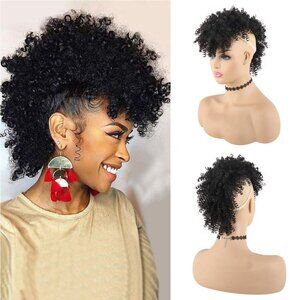 Synthetic Fauxhawk Ponytail Drawstring Hair Extensions for Women Black